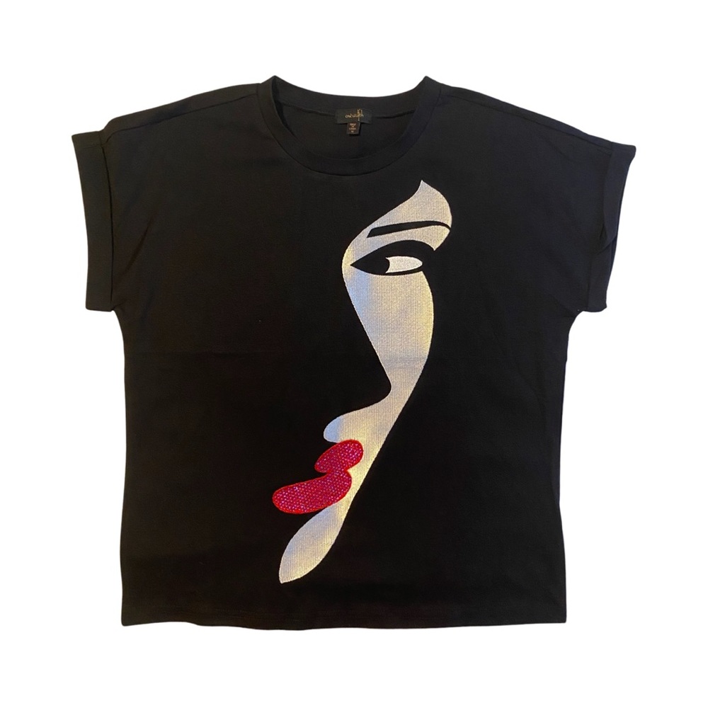 Casual black half face short sleeve T-shirt